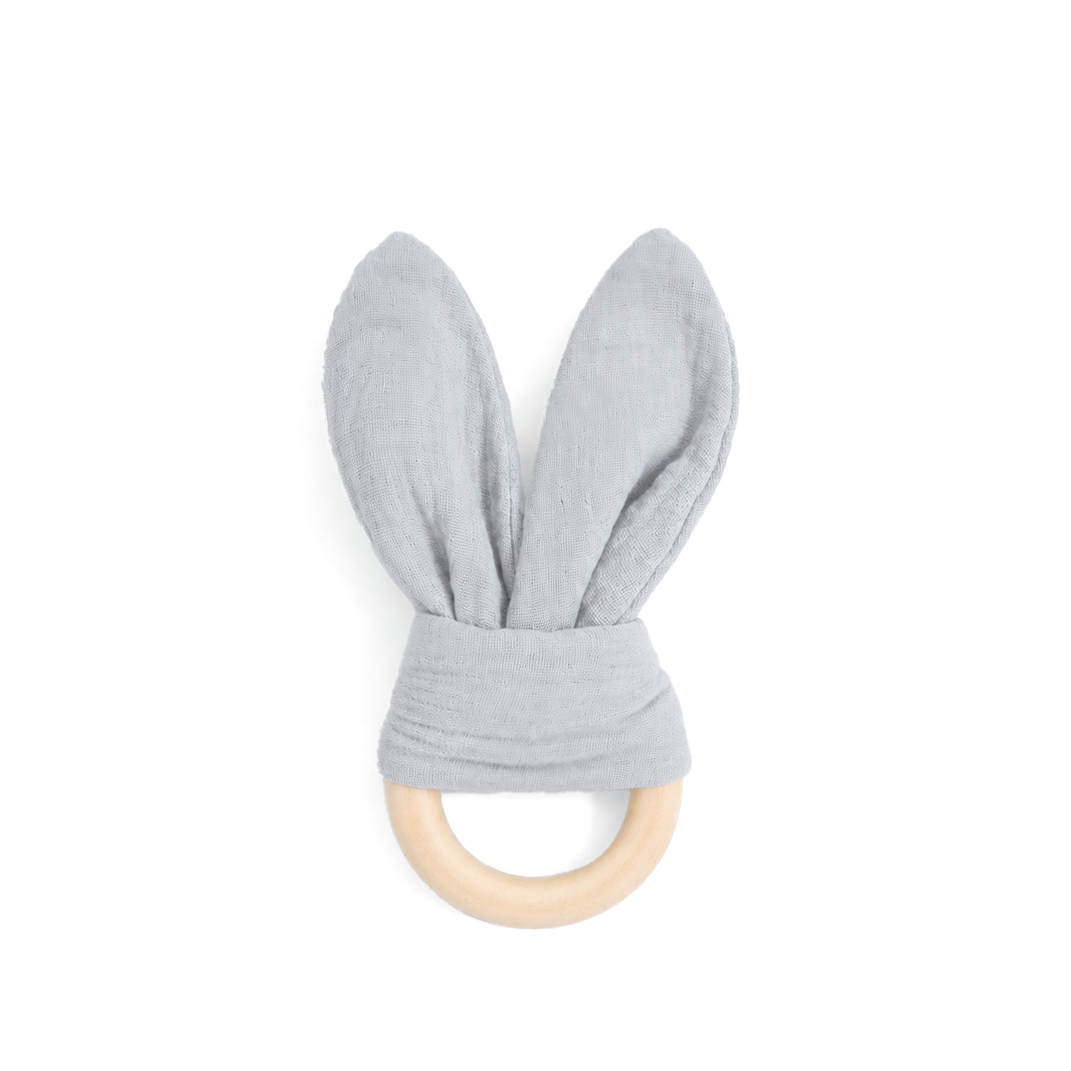 Baby-Beißring mit Öhrchen aus 100 % Bio-Musselin