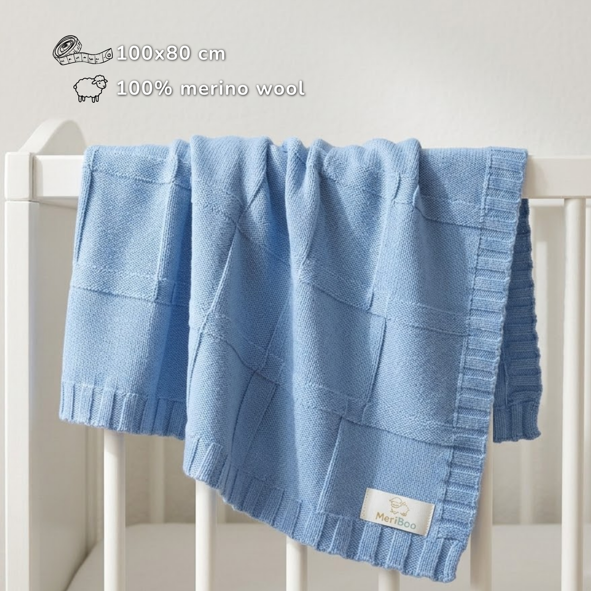 Luxuriöse Babydecke aus 100 % zertifizierter Merinowolle – 100 x 80 cm.
