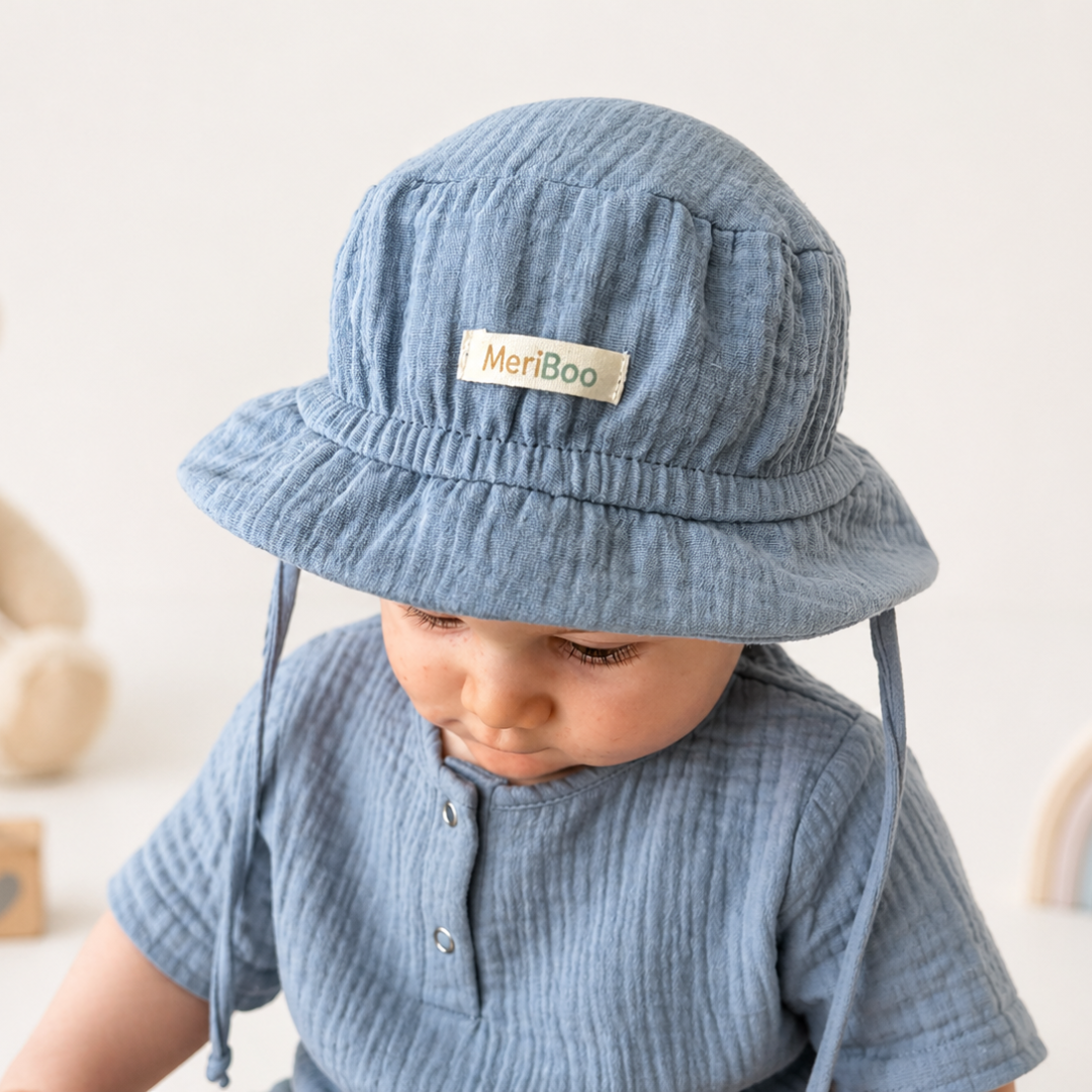 Mütze „Soft Breeze“ aus 100 % Bio-Musselin mit verlängertem Rückenteil zum Schutz des Nackens