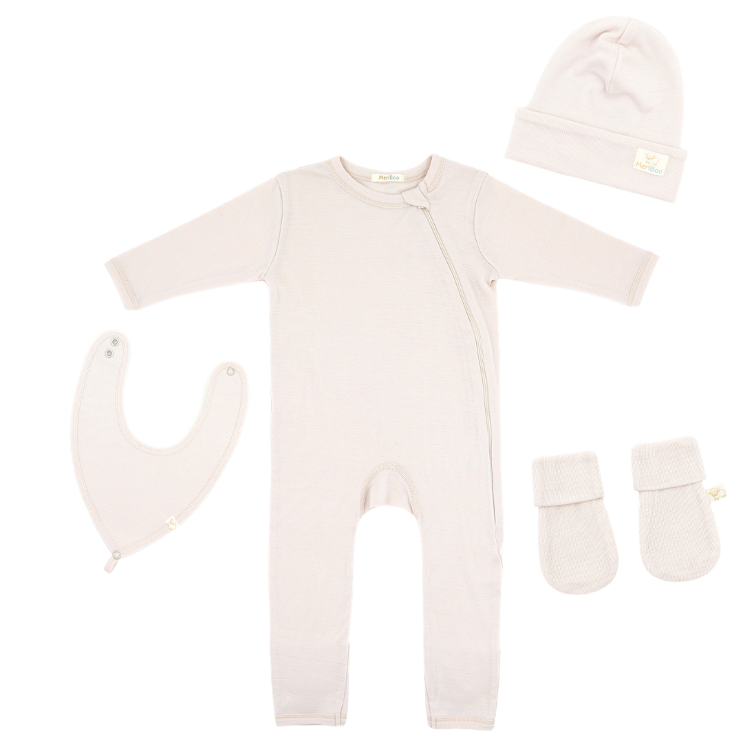 Neugeborenen-Set aus zertifizierter feiner Merinowolle „Newborn Essentials“