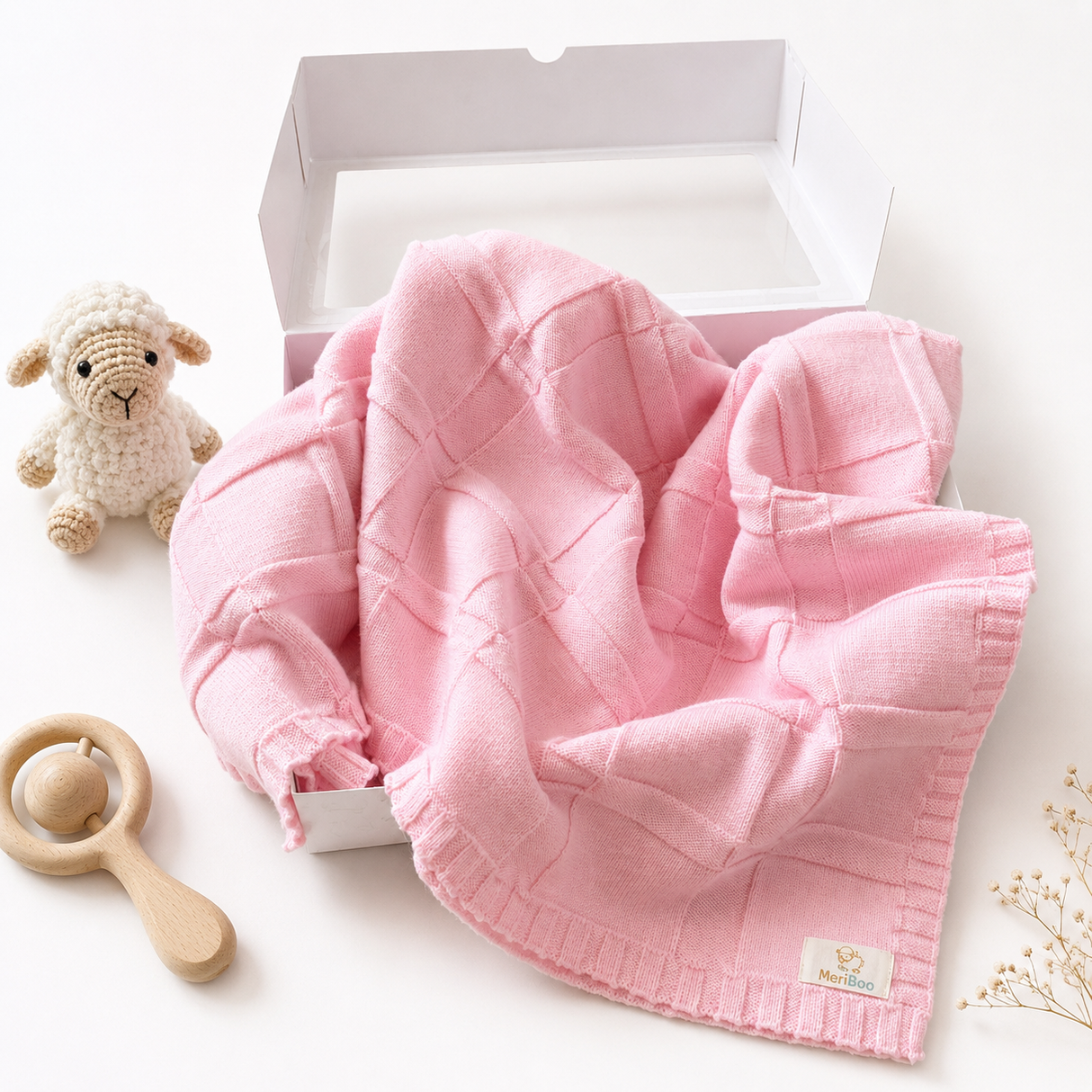 Luxuriöse Babydecke aus 100 % zertifizierter Merinowolle – 100 x 80 cm.