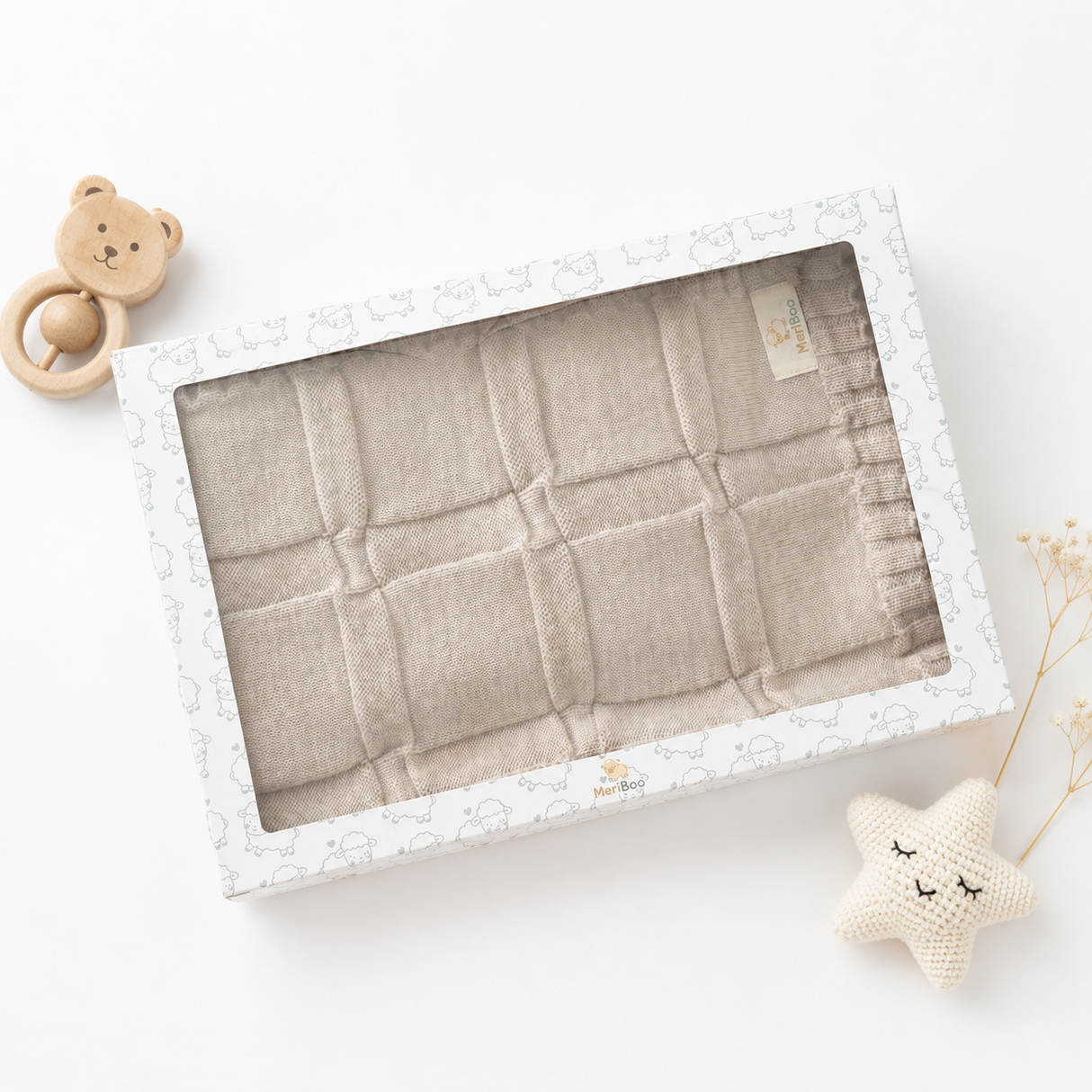 Luxuriöse Babydecke aus 100 % zertifizierter Merinowolle – 100 x 80 cm.
