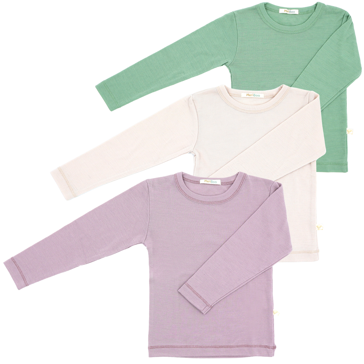 3er-Set Langarmshirts aus 100 % zertifizierter feiner Merinowolle