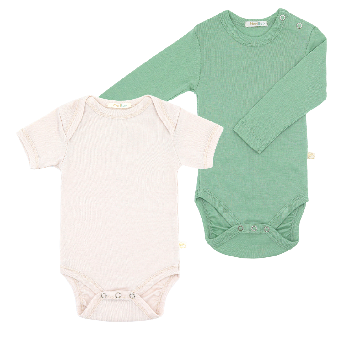 Set aus Langarmbody + Kurzarmbody aus 100 % zertifizierter feiner Merinowolle