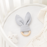 Baby-Beißring mit Öhrchen aus 100 % Bio-Musselin