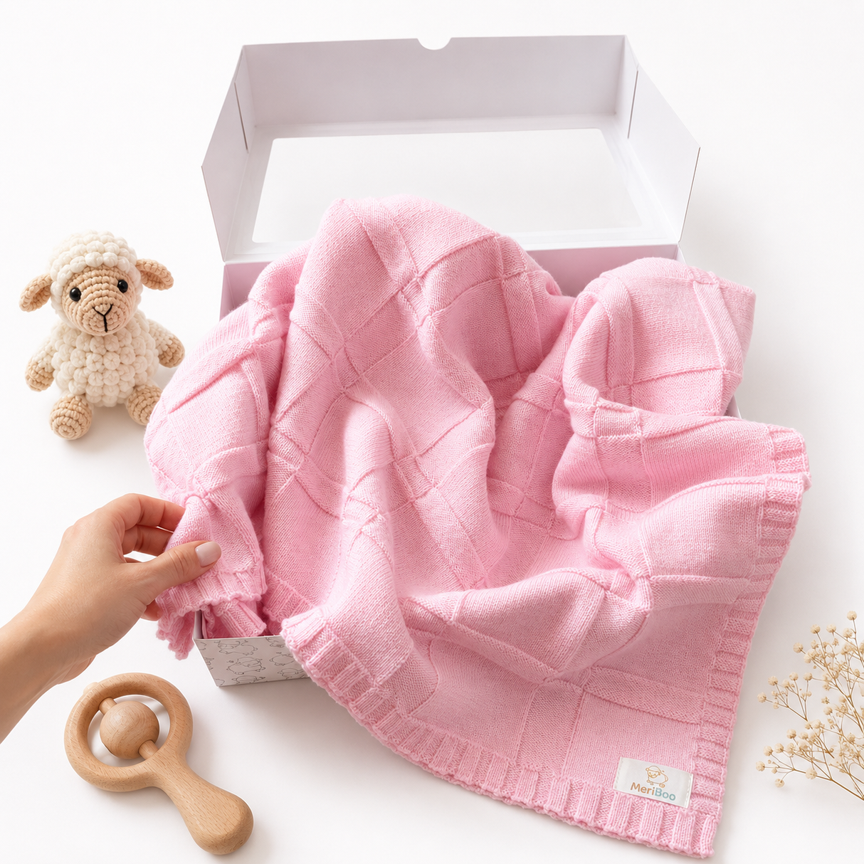 Luxuriöse Babydecke aus 100 % zertifizierter Merinowolle – 100 x 80 cm.