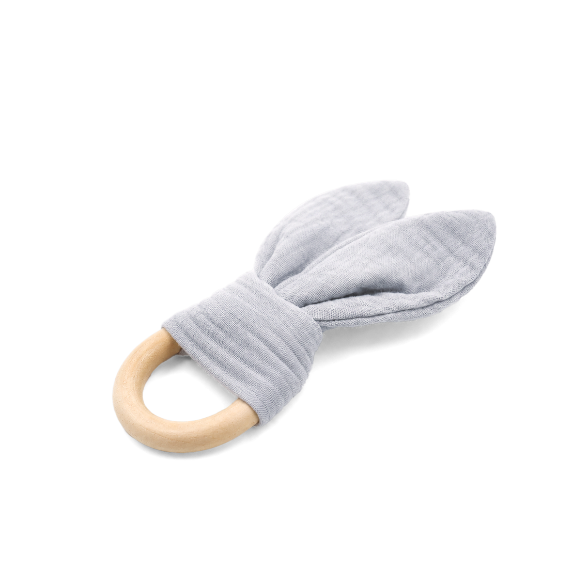 Baby-Beißring mit Öhrchen aus 100 % Bio-Musselin