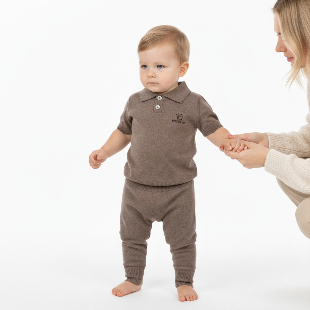 Gestricktes Kinderoberteil mit Kragen aus 100 % organischer Merinowolle