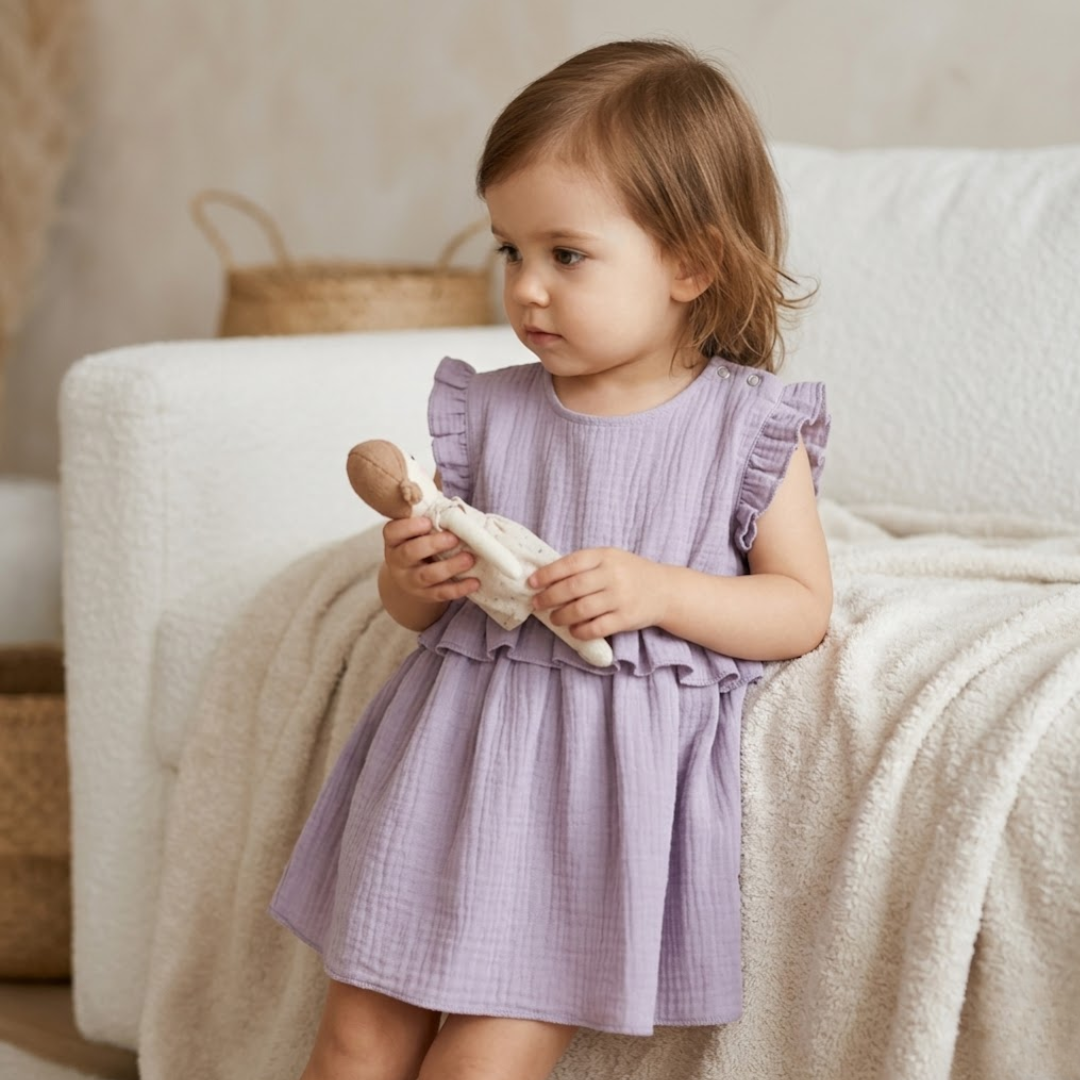 Kleid „Soft Breeze“ aus 100 % Bio-Musselin mit Knöpfchen zum einfachen Anziehen