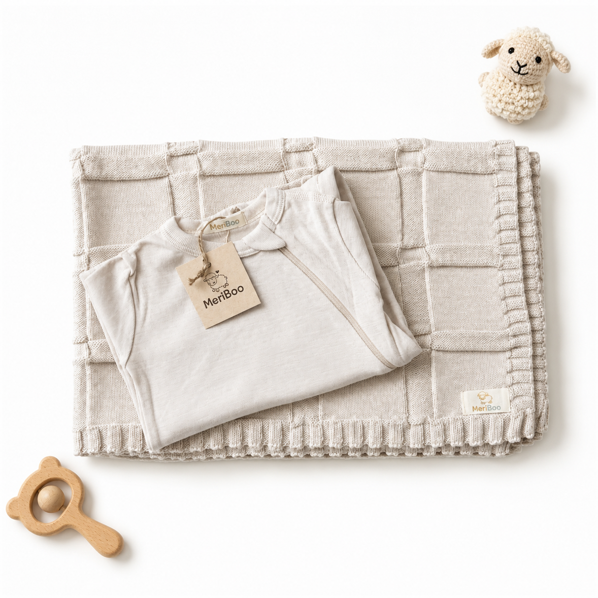 MeriBoo-Set – Strampler + Decke aus 100 % zertifizierter Merinowolle „Sweet Dreams“